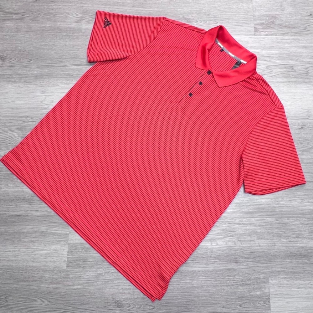 Adidas Golf Polo Shirt Striped Moisture Wicking Athletic XL